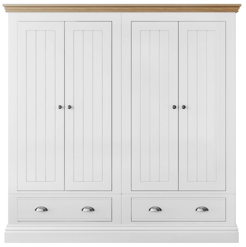 New Forest Wardrobe Painted/Oak - 4 door with drawers(available in small an