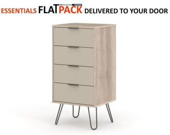 AUGUSTA DRIFTWOOD 4 DRAWER NARROW CHEST ESSENTIALS FLAT PACK This award winning flat pack furniture is delivered (FREE)** to your door ready to assemb