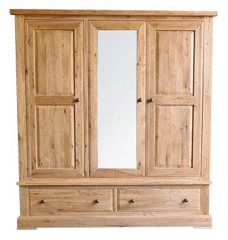 Hampton Abbey Oak Triple Wardrobe with drawers and mirror