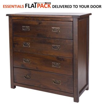 BOSTON HIGHLAND DARK 4 DRAWER CHEST ESSENTIALS FLAT PACK This award winning flat pack furniture is delivered (FREE)** to your door ready to
