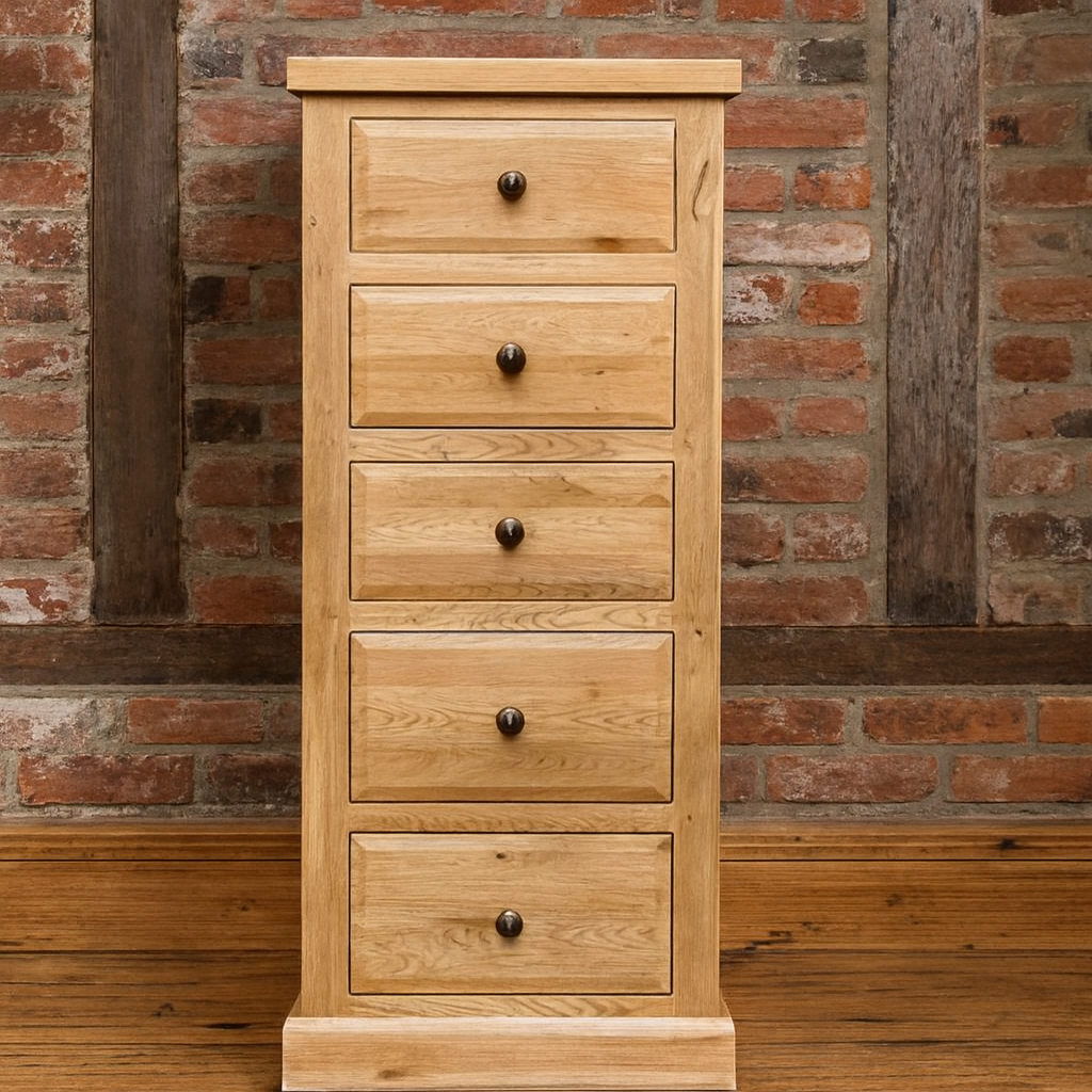Hampton Abbey Oak 5 drawer wellington chest