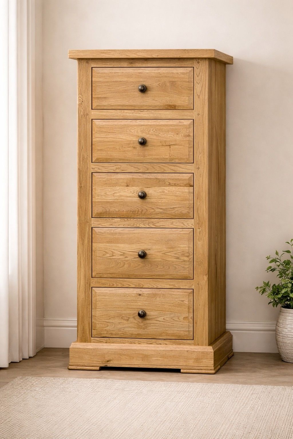 Hampton Abbey Oak 5 drawer wellington chest