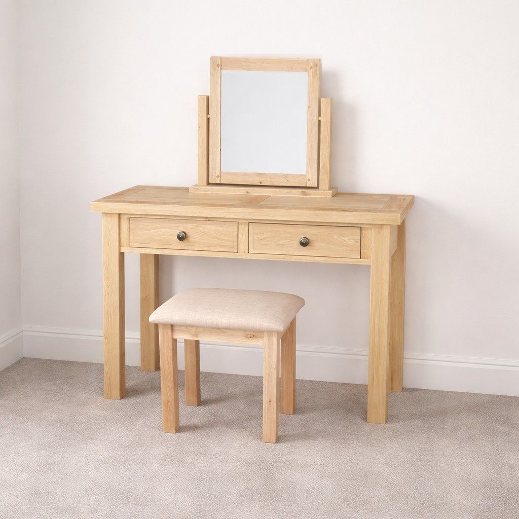 Hampton Abbey Oak Dressing Table SET (Mirror/Dressing Table/Stool)
