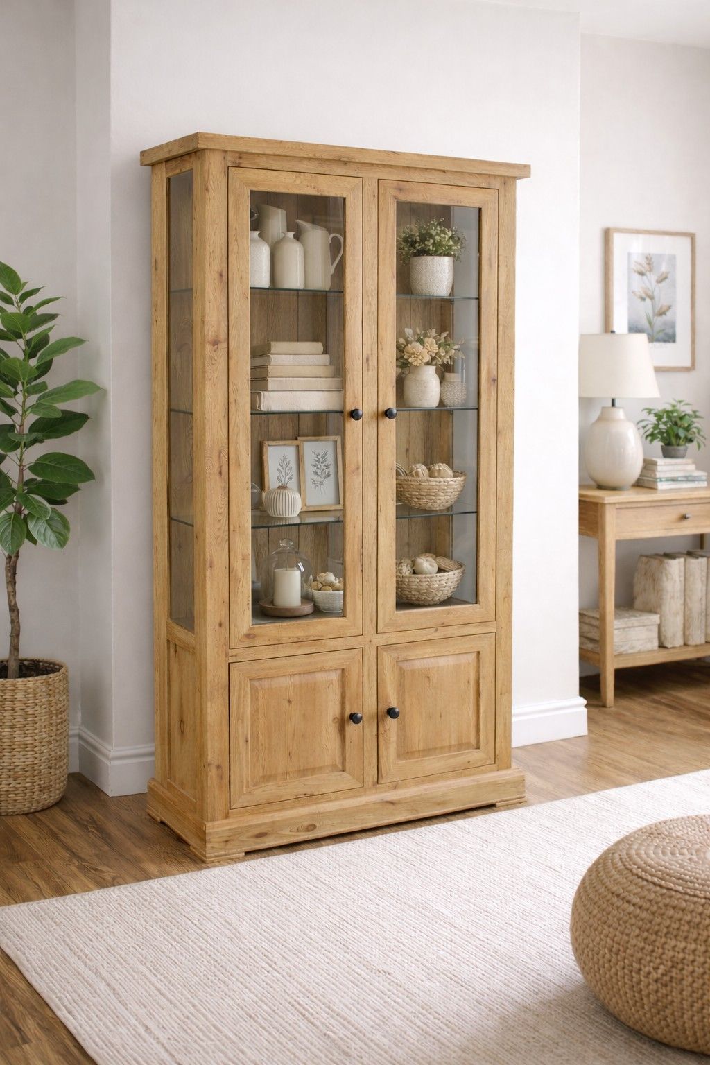 Hampton Abbey Oak Glazed Cabinet - 2 Doors - NEW now with glazed sides.