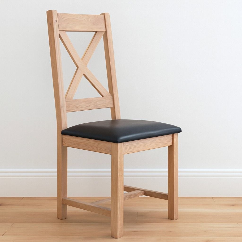 Hampton Abbey Oak Chair - Cross Back-Dark Brown Bicast Leather Seat
