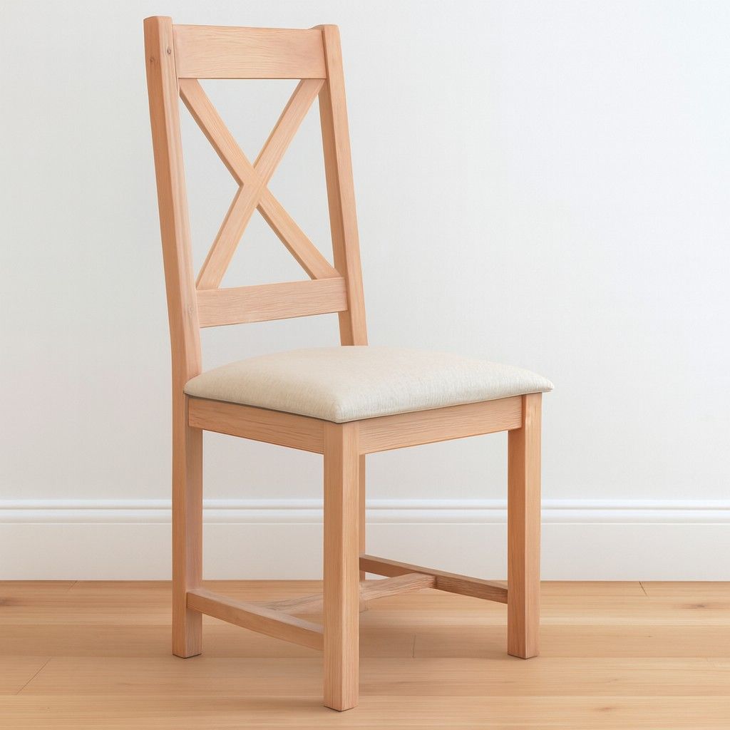 Hampton Abbey Oak Chair - Cross Back-Linen seat Pad