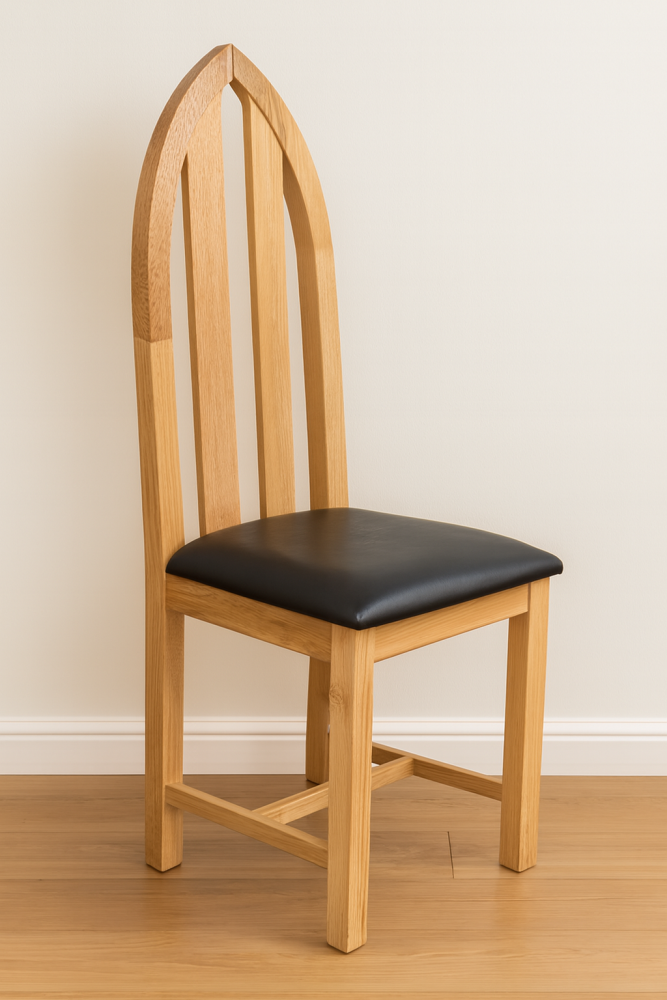 Hampton Abbey Oak Chair - Arch Back-Dark Brown Bicast leather Seat Pad