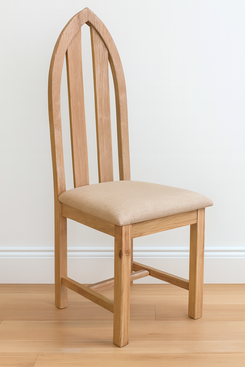 Hampton Abbey Oak Chair - Arch Back-Linen Seat Pad