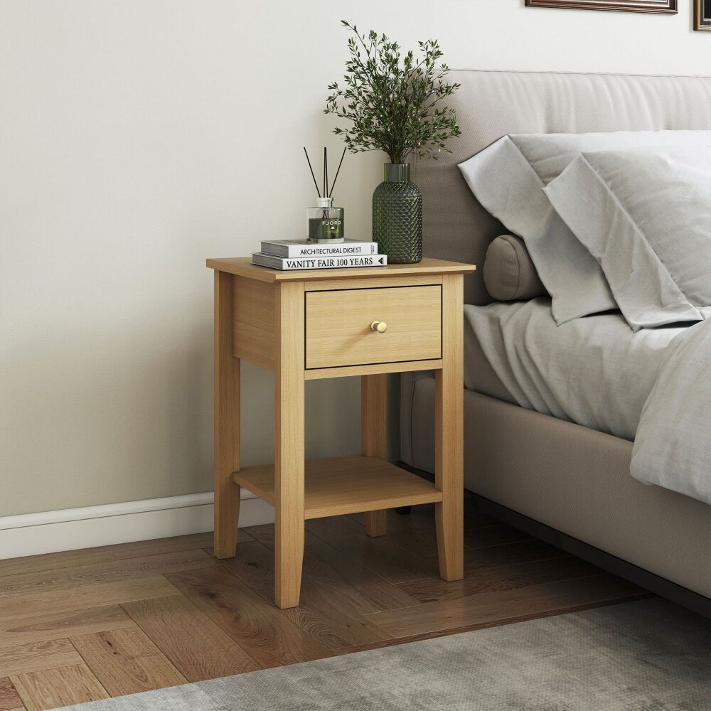 Henley 1 drawer oak effect bedside ESSENTIALS FLAT PACK This award winning 
