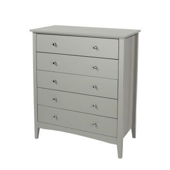 COMO GREY 5 DRAWER CHEST ESSENTIALS FLAT PACK This award winning flat pack furniture is delivered (FREE)** to your door ready to assemble