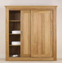 Quercus Oak Wardrobe - 1.8 Sliding Door Wardrobe with Centre Divide + 2 x Half Shelves