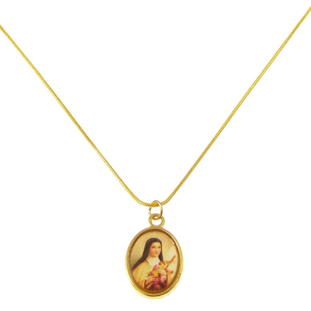 Gold metal St. Therese medal necklace - 17inch