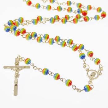 Rainbow rosary beads necklace, each bead is a rainbow