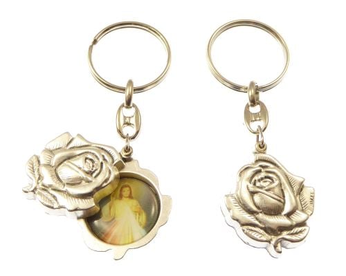 Silver rose slider Divine Mercy Jesus keyring gift 8cm