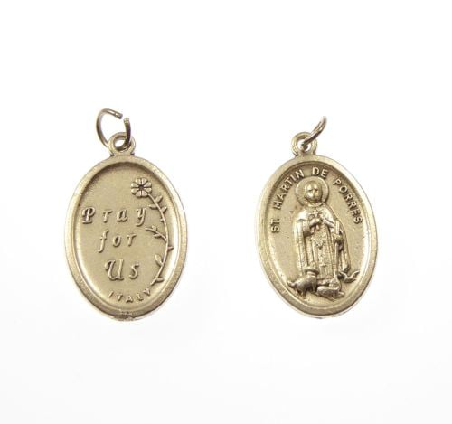 St. Martin de Porres silver metal medal for rosary beads pendant