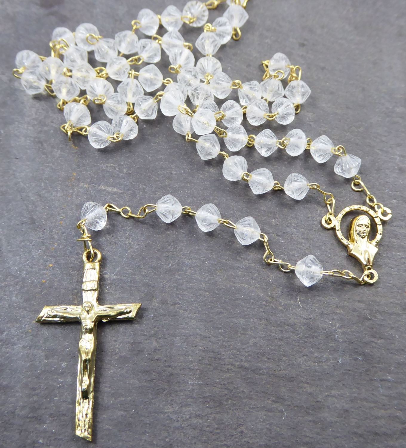 Clear matte glass rosary beads in crystal colour - 6mm