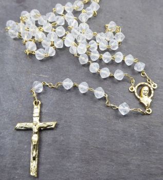 Clear matte glass rosary beads in crystal colour - 6mm