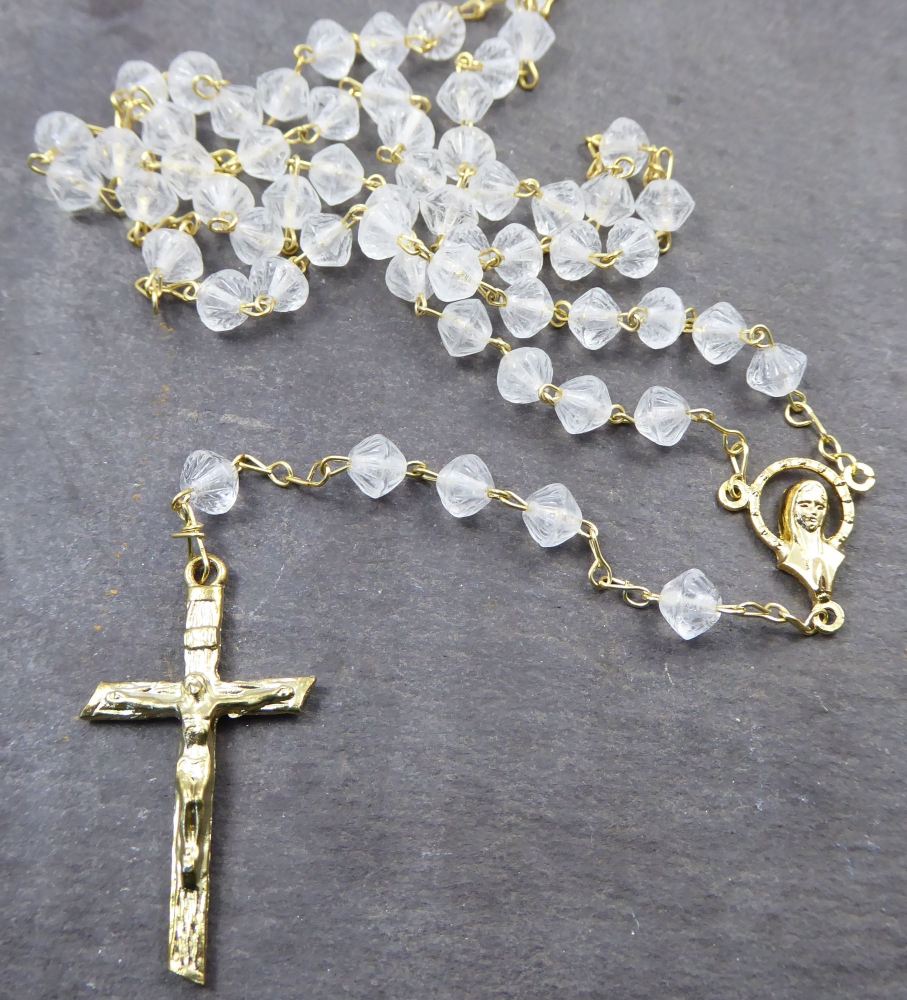 Clear glass rosary beads in crystal colour - 5mm