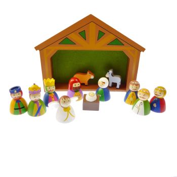 Children's Christmas Nativity scene set ornament wood shed 