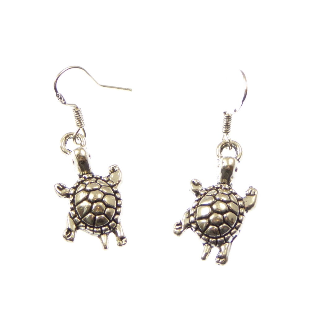 Turtle earrings, dangly - sterling silver hooks
