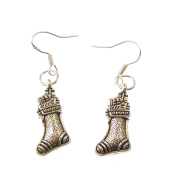 Christmas stocking dangly drop earrings sterling silver wire