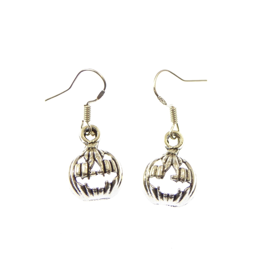 Pumpkin halloween quirky metal dangly earrings sterling silver hooks
