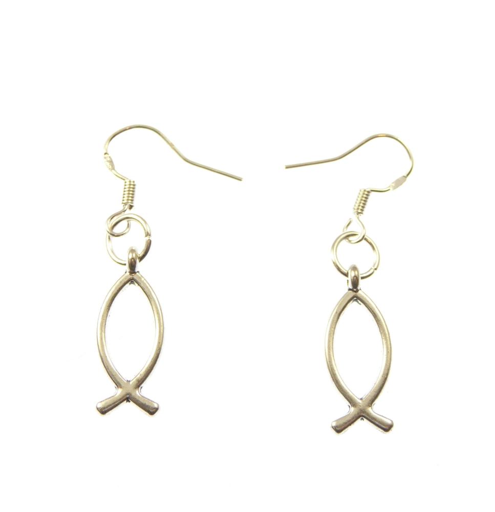 Jesus fish symbol earrings - sterling silver hooks