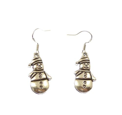 Christmas snowman dangly drop earrings sterling silver wire