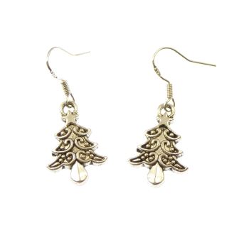 Christmas trees dangly drop earrings sterling silver wire