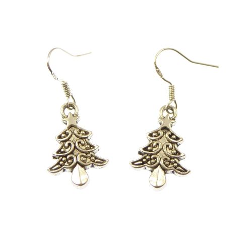Christmas trees dangly drop earrings sterling silver wire