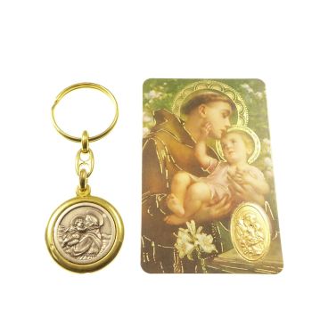 Brass colour metal St. Anthony keyring 8cm Christian gift