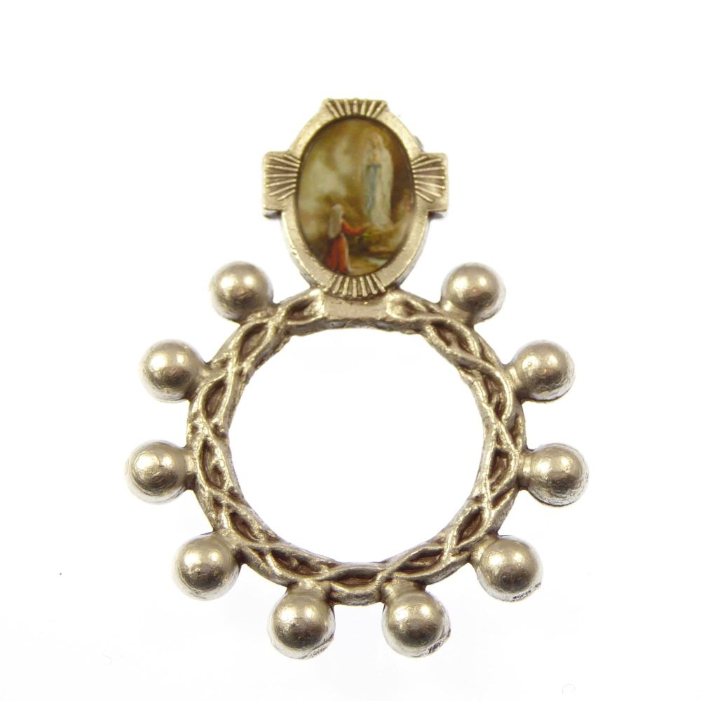 Silver colour metal Catholic Lourdes rosary ring 