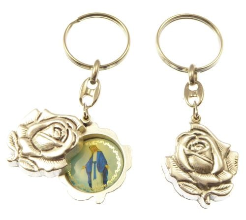 Silver rose slider Miraculous Mary keyring gift 8cm