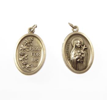 Rosary medal - St. Therese - silver metal