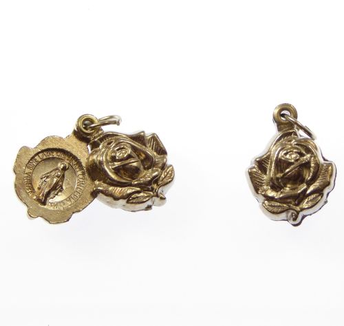Sliding rose medal with Miraculous image - silver metal