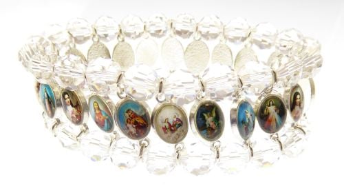 Saints medals clear glass religious icon medals bracelet