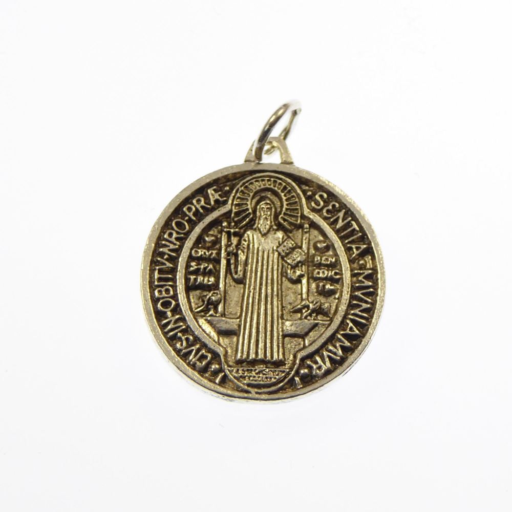 Silver medal of St. Benedict pendant for rosary beads silver