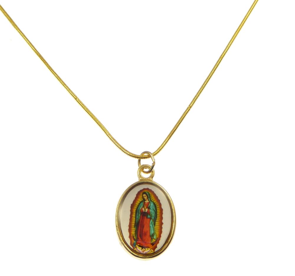 Gold metal Our Lady of Guadalupe medal necklace - 17inch