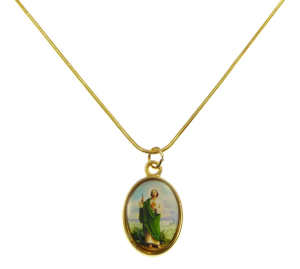 Gold metal St. Jude medal necklace - 17 inch
