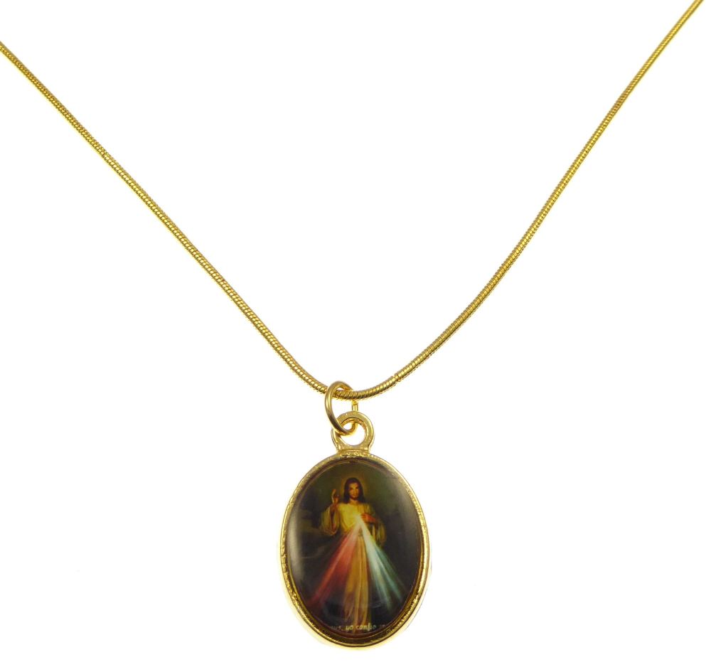 Gold Metal Divine Mercy medal necklace