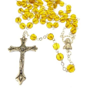 Glass faceted birthstone rosary beads November topaz colour