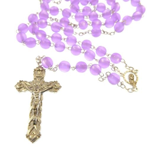 Purple lilac pearly finish round 8mm long rosary beads in gift box
