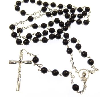 Large rosary beads necklace in 6mm black glass