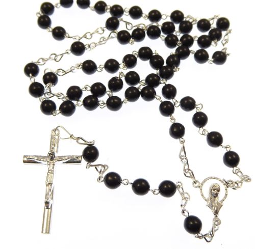 Large rosary beads necklace in 6mm black glass