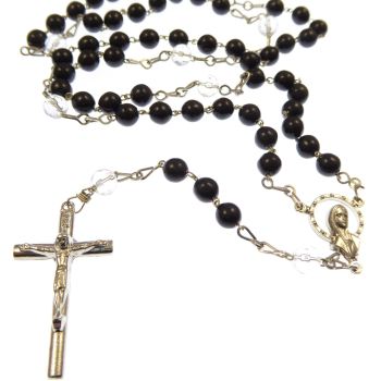 Seven Sorrows rosary beads - black glass and silver plated