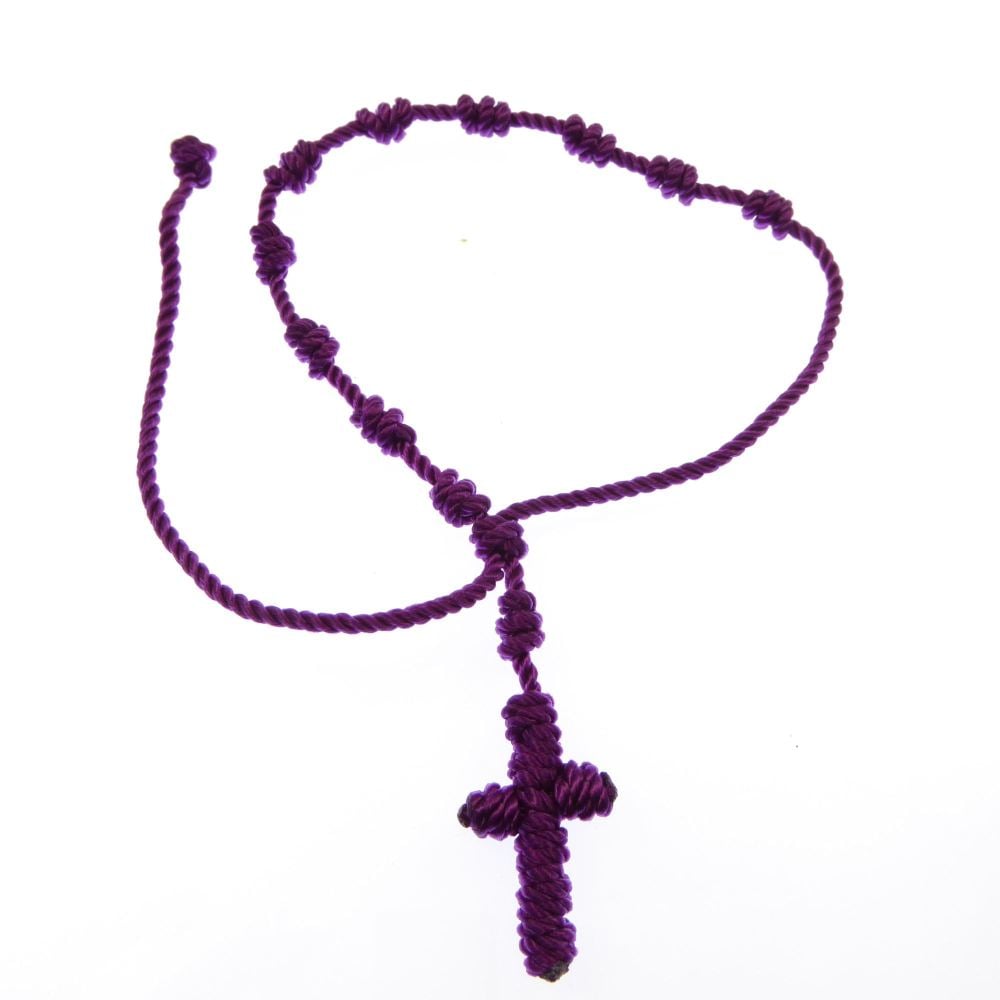 Knotted rope cord rosary bracelet - purple