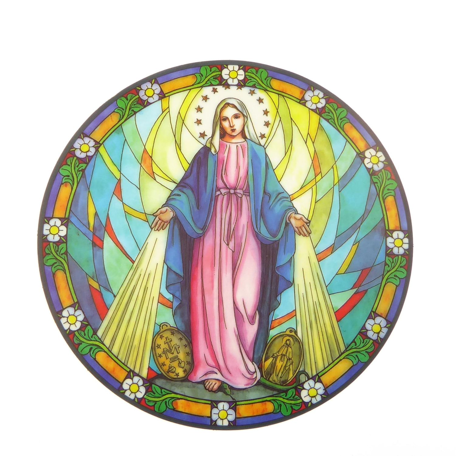 Miraculous Virgin Mary suncatcher stained glass window sticker reusable