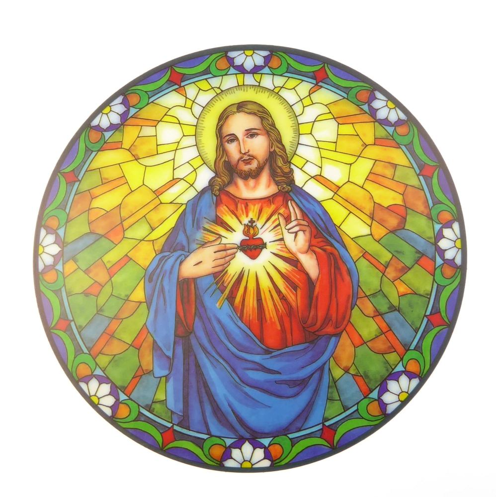 Sacred Heart suncatcher stained glass window sticker reusable 6 inch