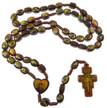Fransiscan crucifix brown wood Saints rosary beads