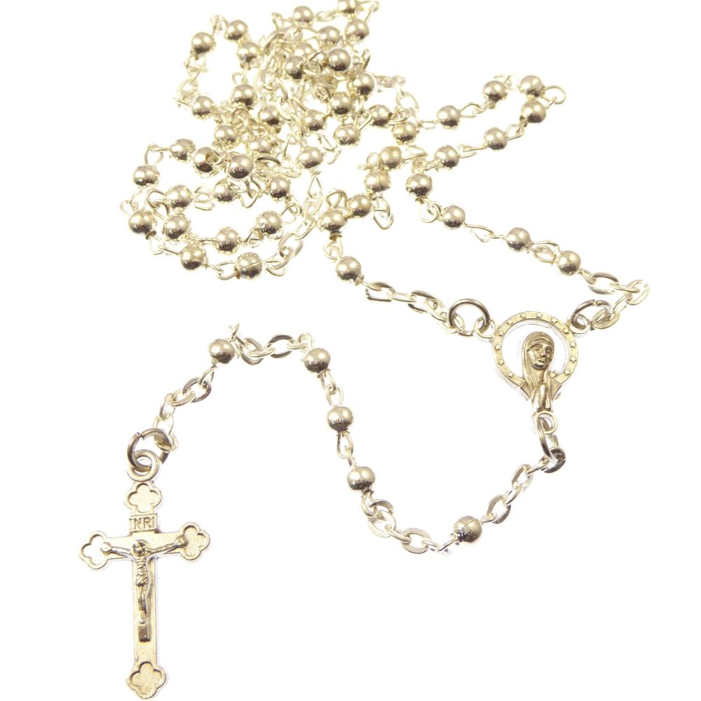 Gift boxed metal rosary beads in silver colour